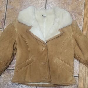 Vtg Gallery Leather Women's Tan Shearling Jacket Size XS